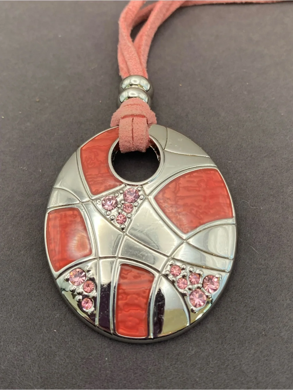 NWT Lia Sophia Pink Enamel Pendant Necklace with Silver Accents